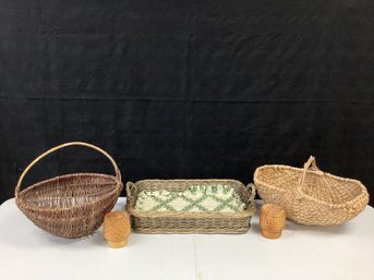 3 Baskets With 2 Mini Sticky Rice Bamboo Baskets
