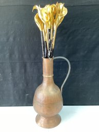 Large Copper Vase With Wooden Flowers