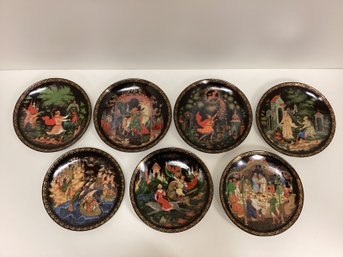 Set Of 7 Painted Russian Plates