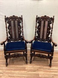 Pair Antique Carved Arm Chairs
