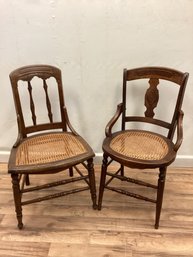 Pair Antique Caned Bottom Chairs
