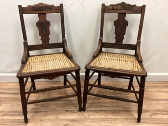 Pair Antique Caned Bottom Chairs
