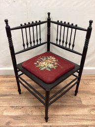 Victorian Ebonized Corner Chair With Needlepoint Cushion