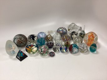 Lot Of 27 Paperweights Glass