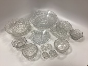 Lot Of 13 Clear Cut Glass Pieces