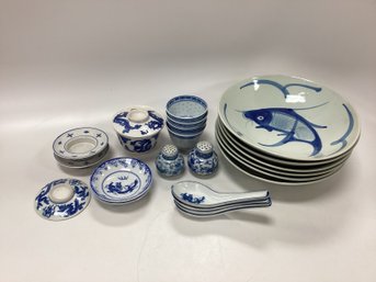Blue & White Asian Tableware Lot