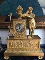Japy Freres French Empire Gilt Bronze Silk Suspension Clock