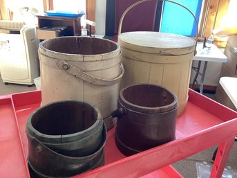 Group 4 19thC Antique Painted Firkin Buckets