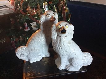 Large Authentic Antique Staffordshire King Charles Dog NEAR Pair Figurines 12