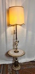 TALL LAMP TABLE WITH CHERUB MADE OF WOOD MARBLE BRASS MCM 50s-60s
