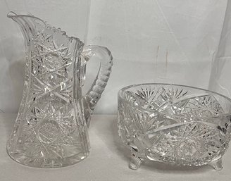 LOT OF 2 GLASS CRYSTAL SERVING ENTERTAINING PIECES