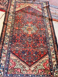 1930s HAMADAN PERSIAN WOOL RUG HAND KNOTTED ANTIQUE