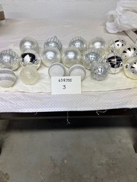 ORNAMENT LOT 3: LARGE GLASS SILVER ORNAMENTS