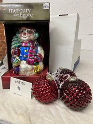 ORNAMENT/DECOR LOT 91: AWESOME LARGE GLASS SNOWMAN KUGEL STYLE ORNS