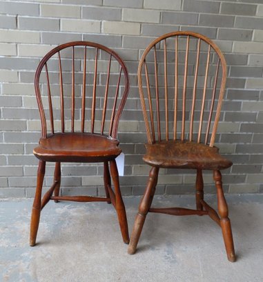 Two Bow Back Windsor Chairs With Saddle Seats, The Smaller With 7 Spindles - 15 3/4'W X 15 1/2'D X 36 12'H X