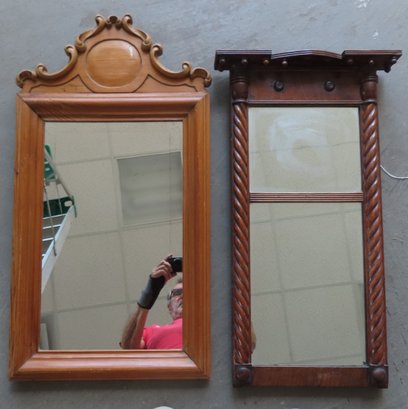 Two Early Mirrors. The First, Continental, Hand Carved With Scrolled Crest, Probably Late 18th Century - Paint