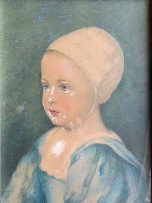 W/C Portrait Of A Child Wearing Bonnet, 19th Century.