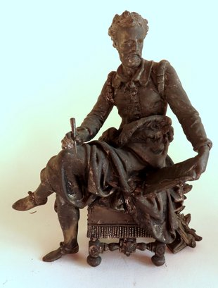 A Classical White Metal Sculpture Of Seated Author, Traces Of Original Gilt. Likely An Ornament To Be Mounted