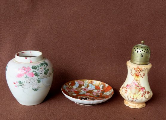 Grouping Of 3 Decorative Porcelain Objects Including: An Art Deco Sugar Shaker Signed S.F. & Co. Stoke-on-Tren