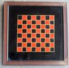 Reverse Painted Game Board On Glass In Original Red And Black Paint With Wooden Frame And With Chamfered Backb