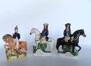 Three Hand Painted Staffordshire Figures Of Soldiers On Horseback, 19th Century, Including: 'Tom King' - Signe