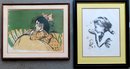 Two Modernistic Large Folio Lithographs Professionally Framed And Matted. The First Pencil Of A Girl Blowing B