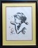 Two Modernistic Large Folio Lithographs Professionally Framed And Matted. The First Pencil Of A Girl Blowing B