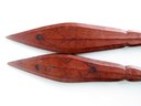 A Pair Of Indian Carved Wooden Dance Paddles With Primitive Incised Decorations, Chamfered Edge And Shaped Han