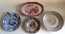 Grouping Of 4 Vintage Transferware Plates And Small Platter. The Platter, Circa 1950 Is Signed Spode And Measu