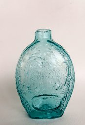 Small Historical Flask Decorated With An Eagle And Cornucopia, Aqua Color, Open Pontil And Sheared Mouth Which