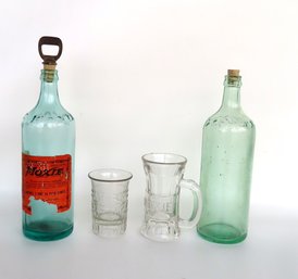 Four Moxie Bottles & Glasses Including: 2 Bottles Including One With Original Paper Label (some Loss To Paper)
