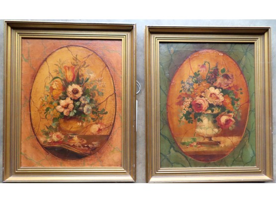 Two Matching O/C Still Life Of Flowers In Urns Signed H. Newell