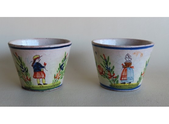 Two Early Matching Hand Painted Quimper Teacups