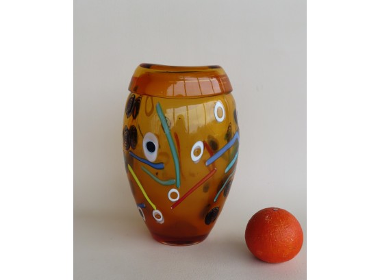 A Colorful Art Glass Vase With Cut And Polished Bottom, Probably Italian