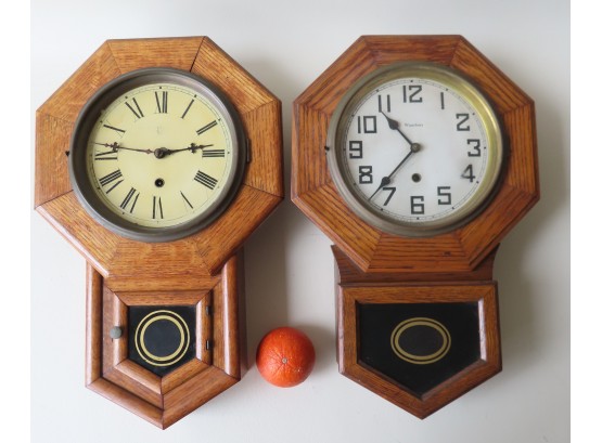 Two Oak Regular Wall Clocks