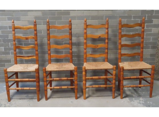 A Set Of 4 Matching Ladder-back Kitchen Chairs With Rope-Rush Seats