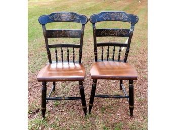 Two Hitchcock Chairs Made In The Hitchcocksville Ct. Factory, Circa 1970-80.