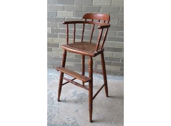 Child's Oak High Chair With Original Cane Seat And Original Finish
