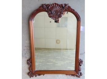 A Newer Queen Ann Style Mahogany Wall Mirror With Shell And Floral Crest, Late 20th Century