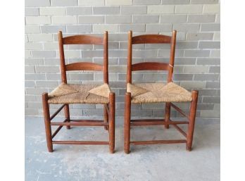 Two Ladder Back Chairs With Rush Seats, Early 19th Century