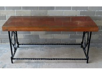 Mid Century Coffee Table With Wrought Iron Base And Copper Clad Top, Circa 1960.