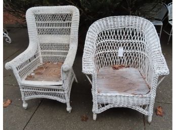 Two Victorian Wicker Porch Arm Chairs