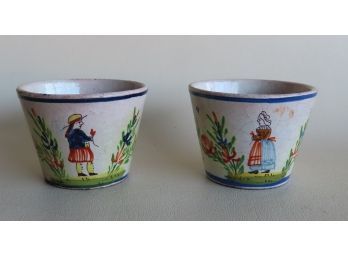Two Early Matching Hand Painted Quimper Teacups