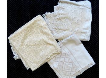 Grouping Of 3 Impressive Linen And Lace Tablecloths, Circa 1930