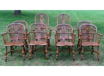A Set Of 8 Very High Quality Windsor Style Oak Bow Back Chairs