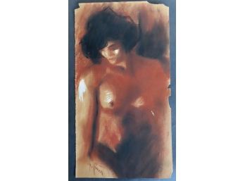 Pastel And Gouache Drawing Of A Nude Lady, Signed Illegibly, Circa 1900.