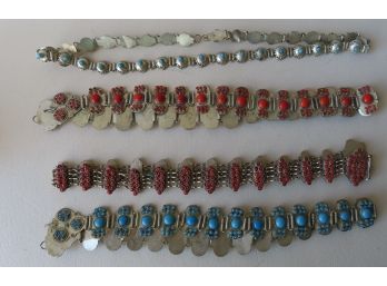 Grouping Of 4 Metal Lady's Belts Decorated With Opaque Stones