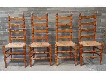 A Set Of 4 Matching Ladder-back Kitchen Chairs With Rope-Rush Seats
