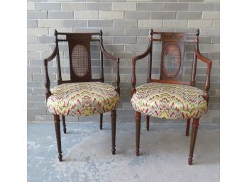 A Pair Of Beautiful Hand Painted Fancy Sheraton Style French Parlor Arm Chairs