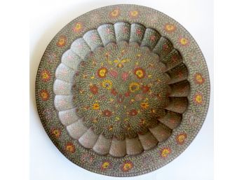 A Persian Style Brass Charger Decorated With Enameled Flowers, Early 20th Century